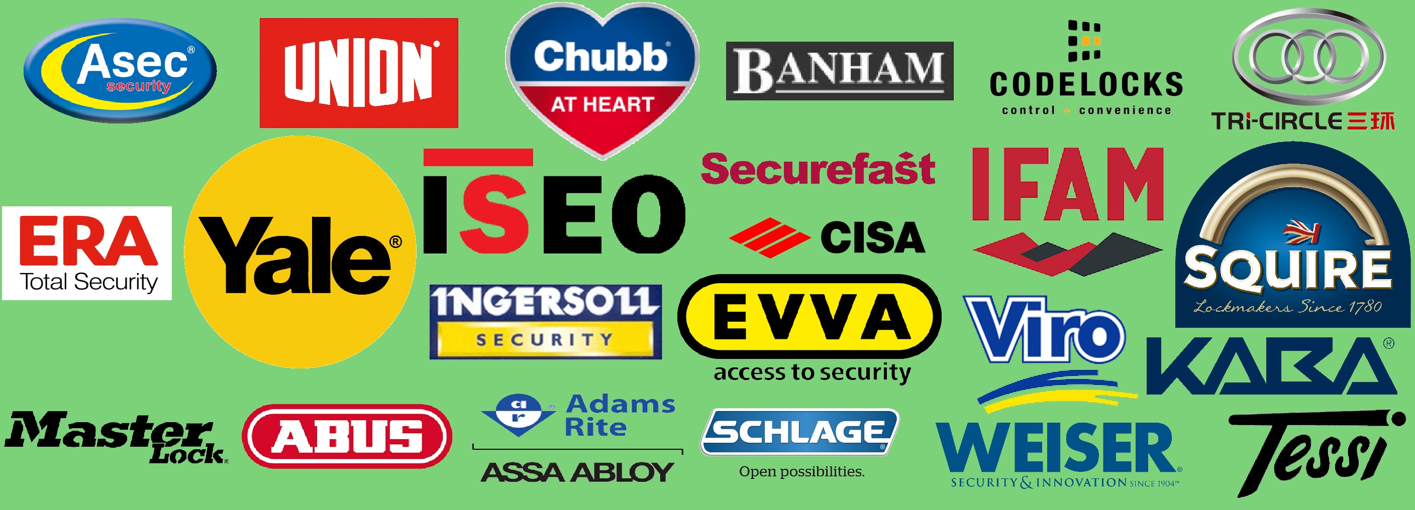 WE ARE AGENTS FOR MANY LEADING BRANDS OF LOCKS